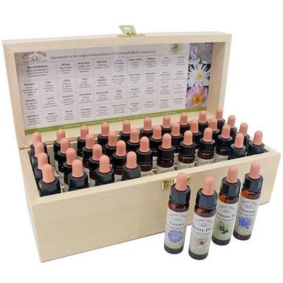 10ml Bach Flower Remedies Set by Crystal Herbs - in Wooden Box - non-alcoholic