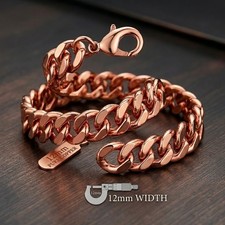 Solid Pure Copper Bracelet Men 12mm Heavy Cuban Curb Chain Arthritis for Gift