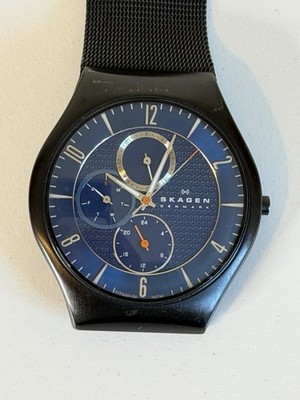 Skagen Denmark Titan blaues Zifferblatt schwarz Mesh Herren Quarzuhr Batterie benötigt