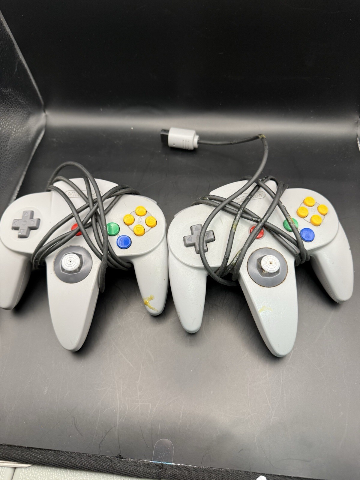 2x Nintendo 64 OEM Controllers Gray 8Joysticks NUS-005  Need Cleaning