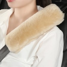 2 Pack Fluffy Fuzzy Genuine Sheepskin Car Seat Belt Cover, Seatbelt Cushion f...
