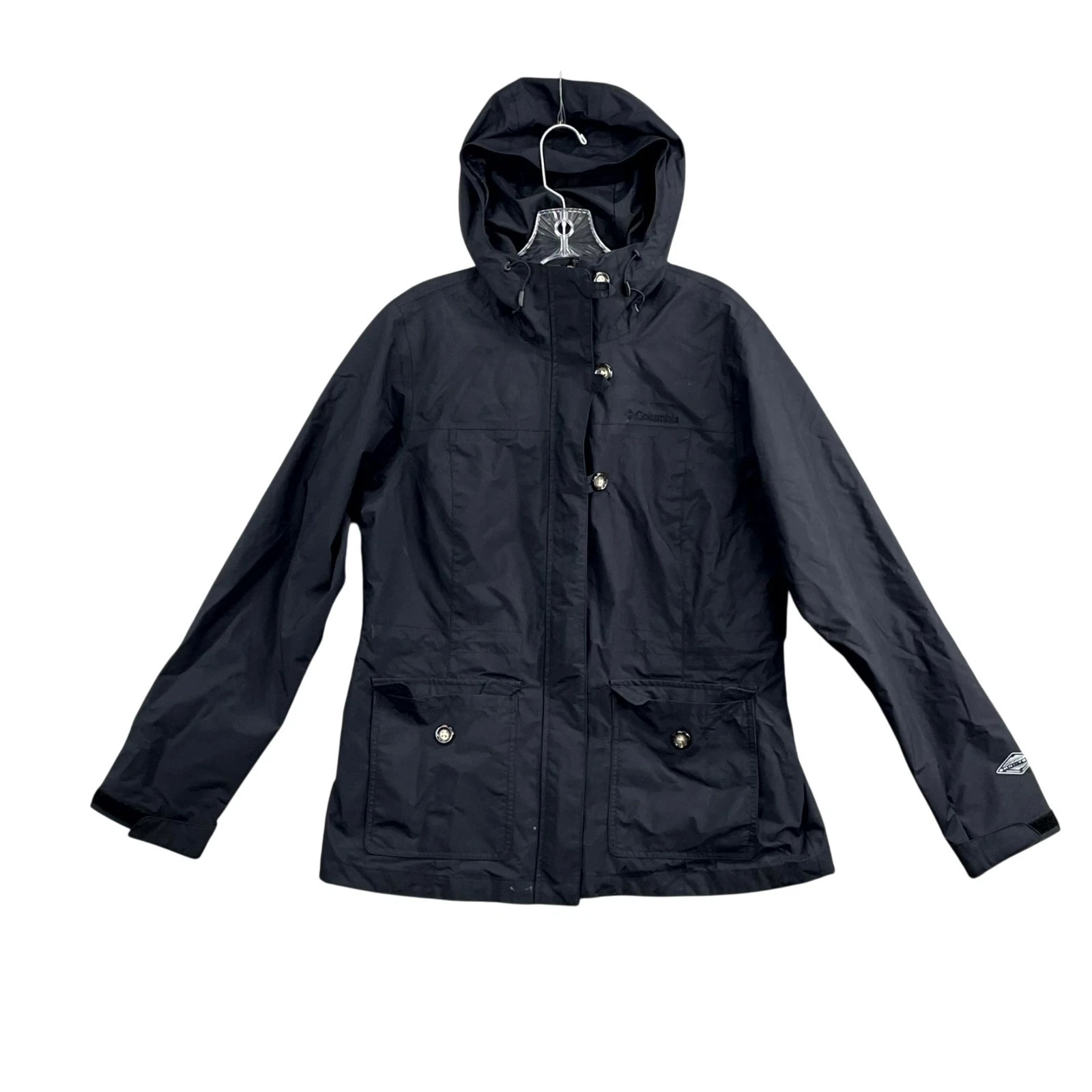 Columbia Rain Jacket Mens Medium Black Hooded Gorpcore Hike Camp Outdoor Snow