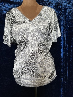 Body Central (BodyC) Black & White Leopard Print Top with Silver Shimmering Dots