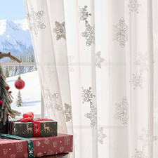 Christmas Snowflake Curtains for Living Room Bedroom off White Embroidered Sheer