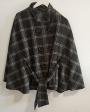 Ladies Grey Check Belted Cape/Coat One Size Great Condition Unbranded