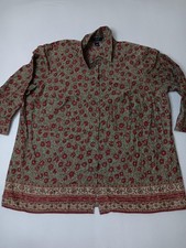 Chaps Shirt Womens 1X Multicolor Floral Tunic Collared 3/4 Sleeve Button Top