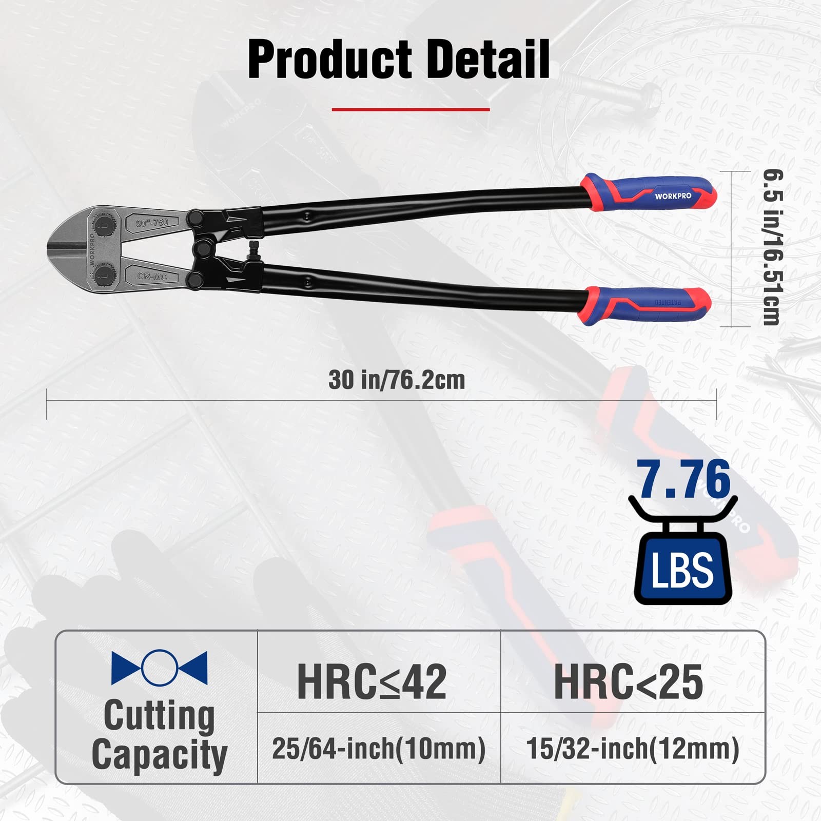 WORKPRO 30" Bolt Cutter, Chrome Moly Steel Blade, Heavy Duty Chain Wire Cutter