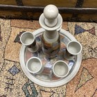 Vintage Leon Kula Studio Art Pottery Stoneware Wine Goblets Decanter Set Signed — photo 3