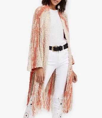 FREE PEOPLE Desert Daze Fringe Duster Cardigan Sweater Sz M/L Boho Open Front