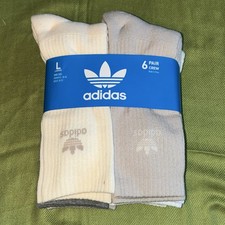 adidas Unisex Crew Socks 6 Pairs Size L White/Gray Cotton Logo