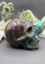 NEW Natural Stone Handcarved Medium Sized Skull Figure Ocean Jasper Crystal 