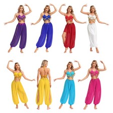 US Women Belly Dance Set Desert Princess Costume Sequin Beads Bra Top with Pants