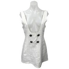 NEW Zara White Sleeveless Button Front Textured Pinafore Mini Dress Size XS