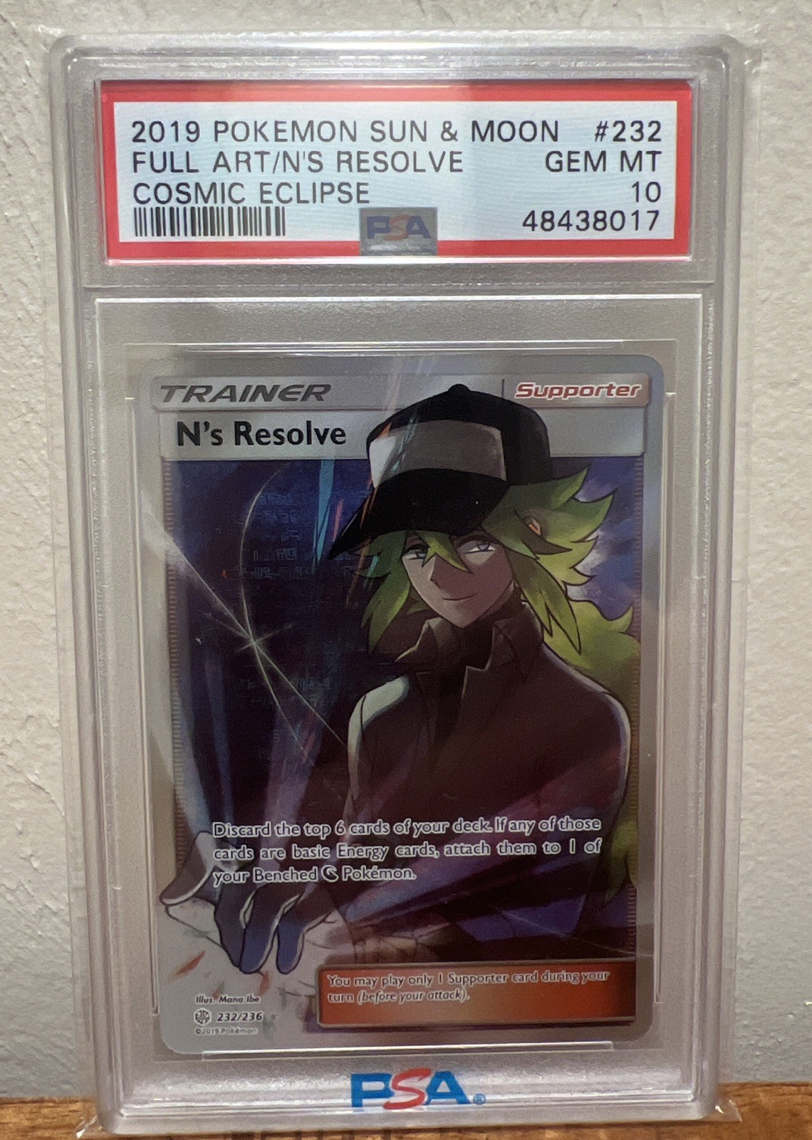 2019 Pokemon Sun & Moon Cosmic Eclipse N's Resolve Full Art #232 232/236 PSA 10