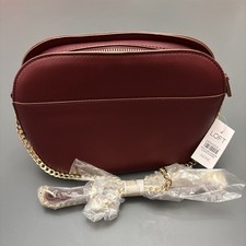 Ann Taylor LOFT Crossbody Purse Bag Burgundy Gold Chain Strap Zip Closure - NEW