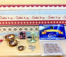 Dollhouse Miniature Baking Accessories Kitchen Mixer VTG “Copper” Bowls 7 Pcs