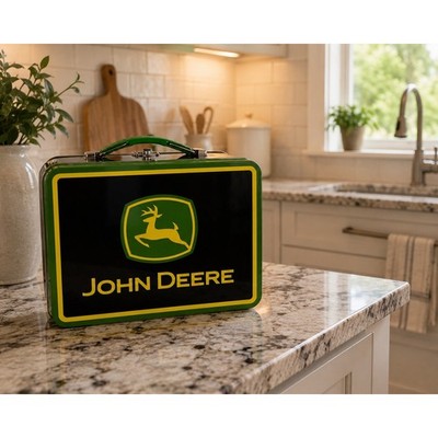 The Tin Box Company John Deere Lunch Box Metal Green Black Retro Collectible