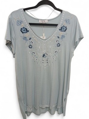 NWT Cupio Signature Baby Blue Short-Sleeve Shirt Embroidery Size XL ~Retail $58