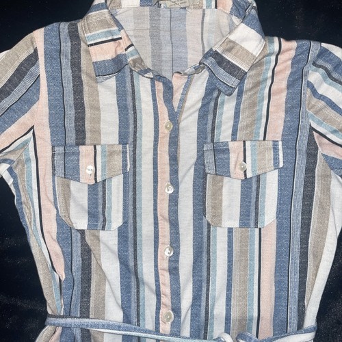 Long Sleeve Button-Down Dress with Pockets & Drawstring Waist Small Cotton - Picture 2 of 6