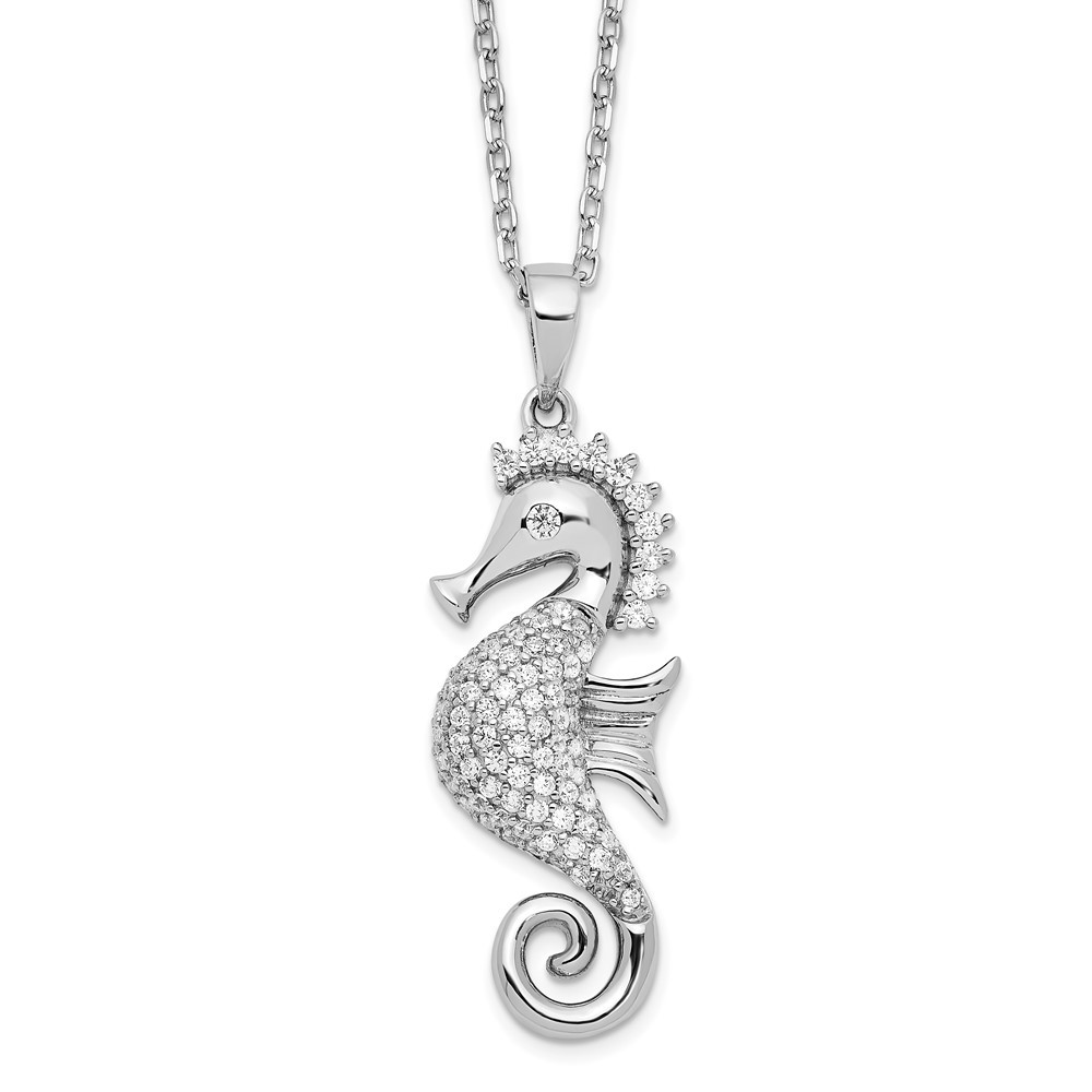 Sterling Silver Cubic Zirconia Seahorse Pendant Necklace 16