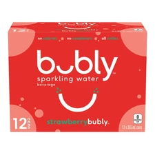 Bubly Strawberry Sparkling Water Beverage, 12x355ml cans, 4.26L/144 oz