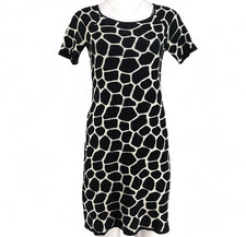 Talbots Dress Knee Length Double Knit Animal Pattern Scoop Neck Black White S
