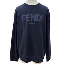 Excellent FENDI sweat Logo print crew neck pullover Navy cotton mens XL FY0178