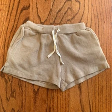 Quincy Mae Organic Cotton Ribbed Drawstring Shorts | Tan | Size 4-5 Years