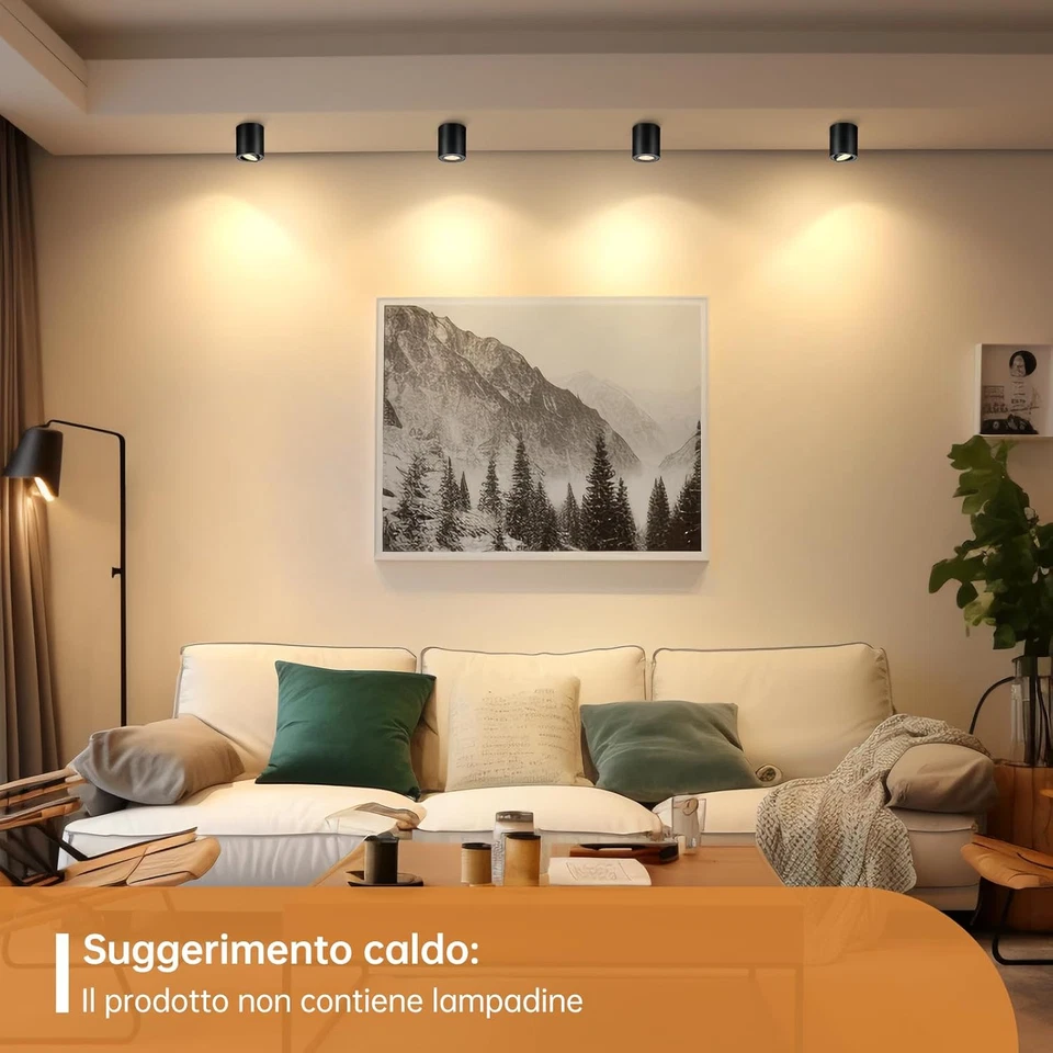 6 Packs Faretti Led Soffitto Nero, Faretto Da Soffitto Orientabili, Con Attacco  - Immagine 2 di 4