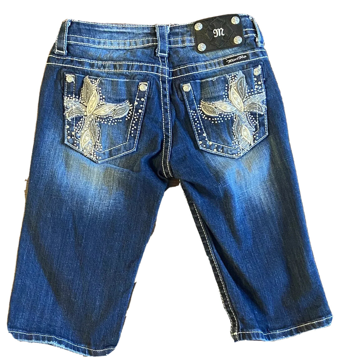 Miss Me Rhinestone Denim Bermuda Shorts Sz 26 X 13 JE5837M
