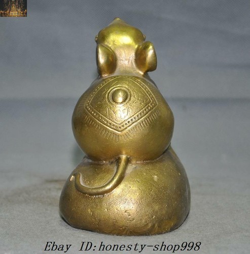 5.6''Chinese Feng Shui brass wealth lucky Chinese Zodiac animal mouse rat statue - Picture 5 of 7