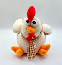 Peluche sac doudou coq poule blanche FIZZI env. 30 cm écharpe carreaux panier