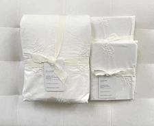 Pottery Barn HEIRLOOM EMBROIDERED Duvet Full/Queen & Standard Shams ~White~ NWT