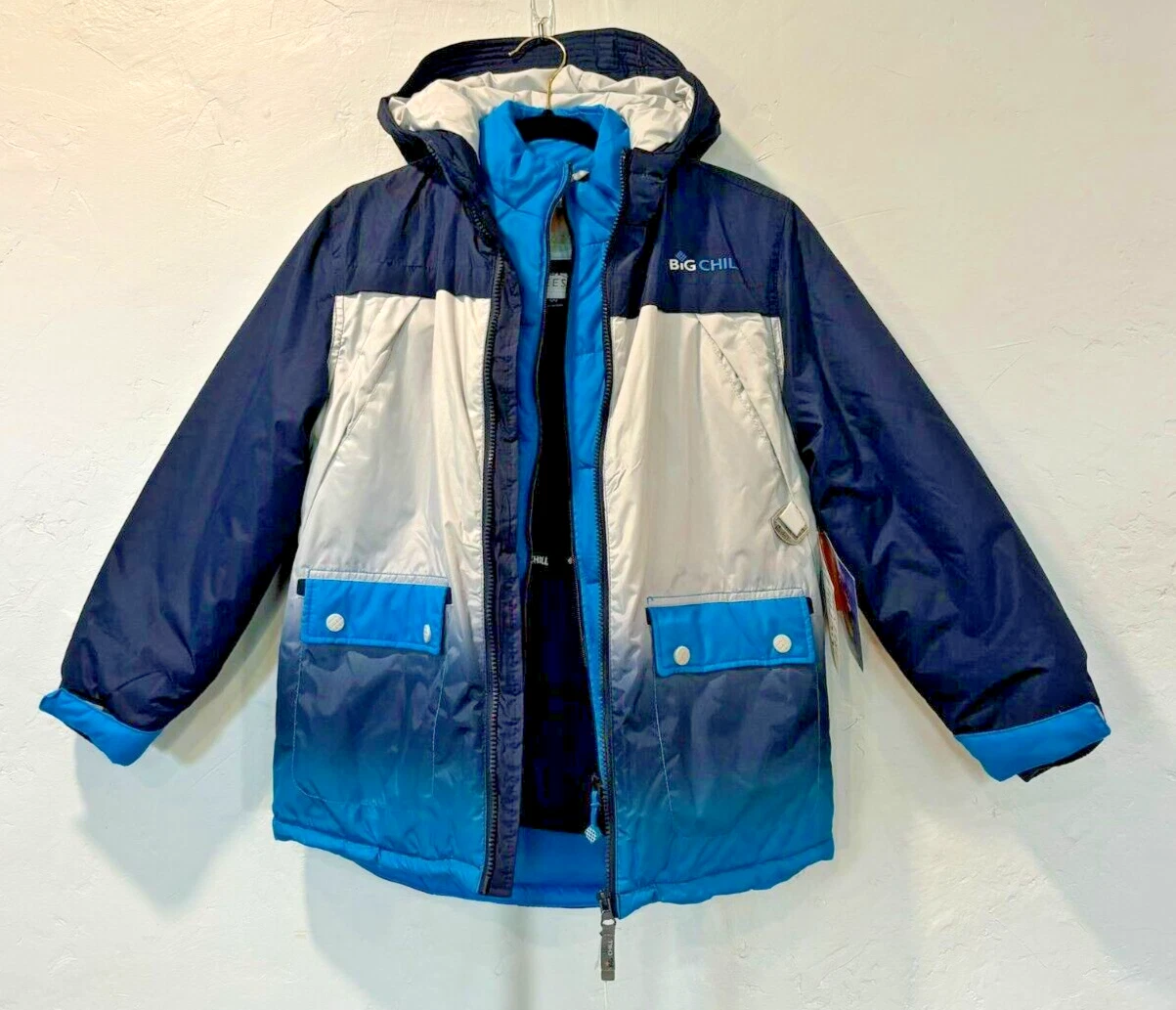 Big Chill Freestyle Hooded Kids Ski Jacket Size 10/12-Rated "Warmest" Blue