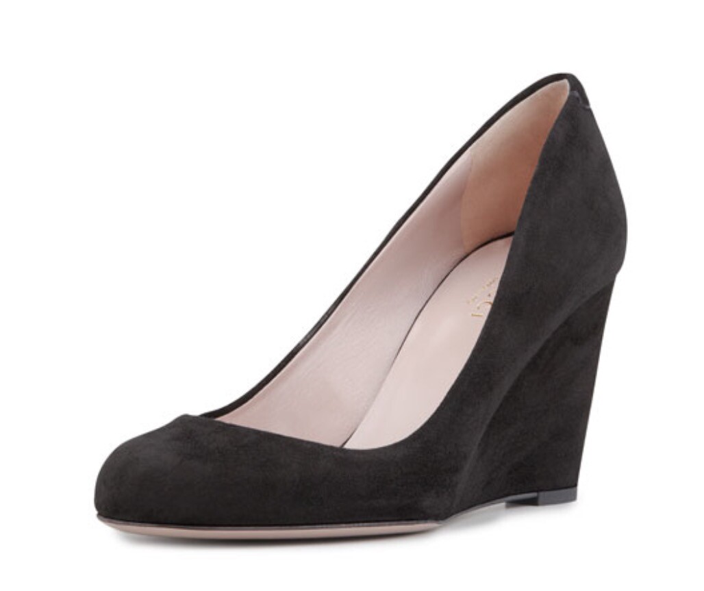 GUCCI AUTH $999 Women's Black Suede Leather Wedge Heel Pumps Size