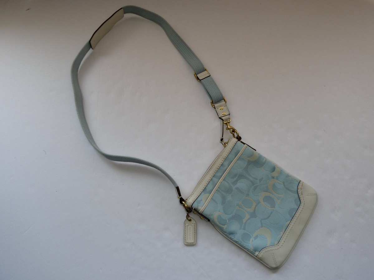 Vintage Coach Side Bag, Monogram Logo Print, Light Blue/White 