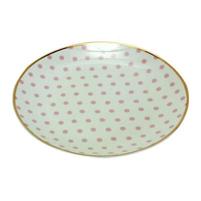 Teller ROSA weiß PUNKTE Kuchen Frühstücks Dessert Service Geschirr