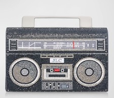 Judith Leiber Couture Soft Boom Box Crystal Chain Crossbody Evening Bag NEW