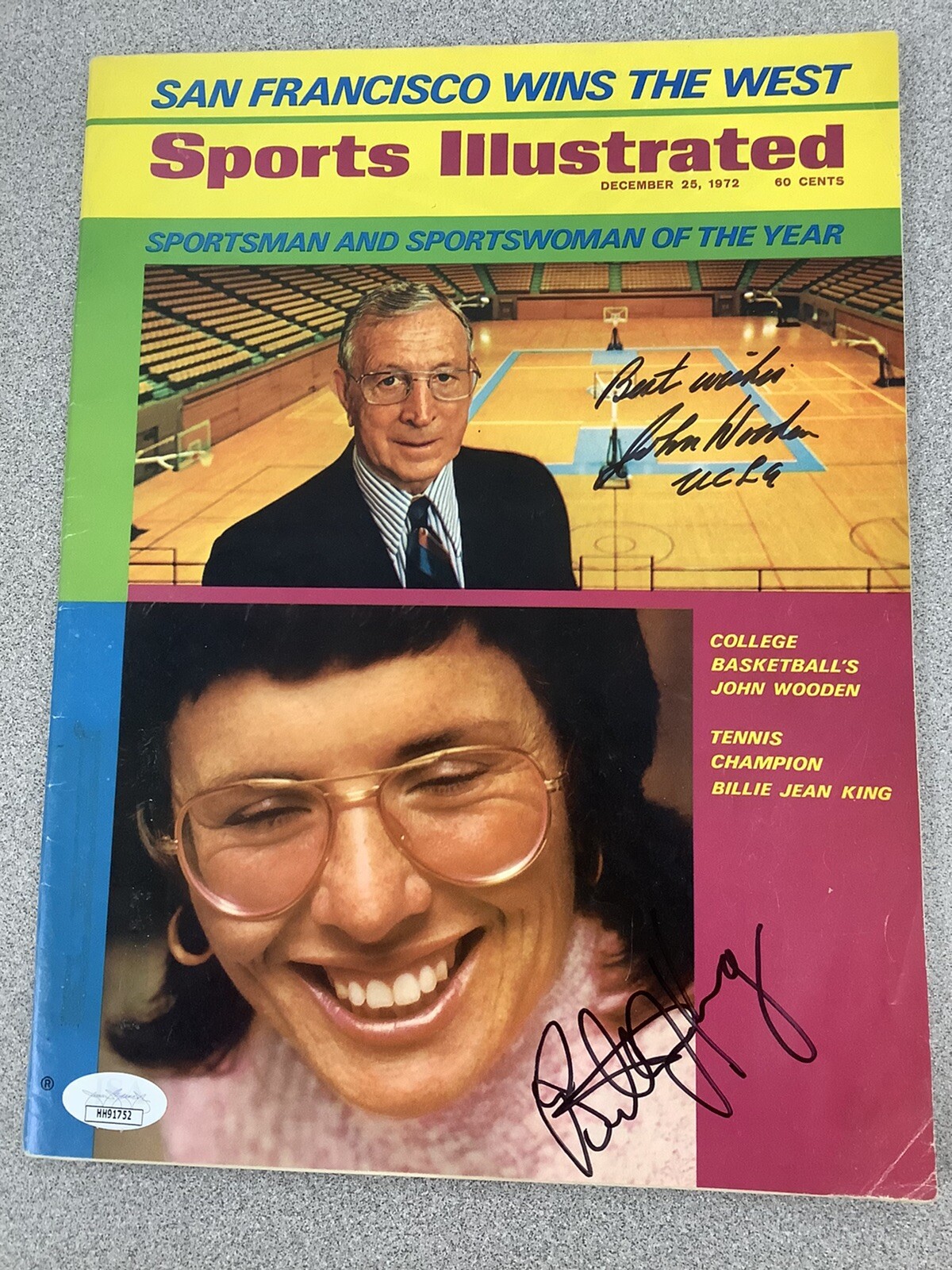 John Wooden Autographed Signed Sports Illustrated Mag Basketball Autograph JSA With King 
