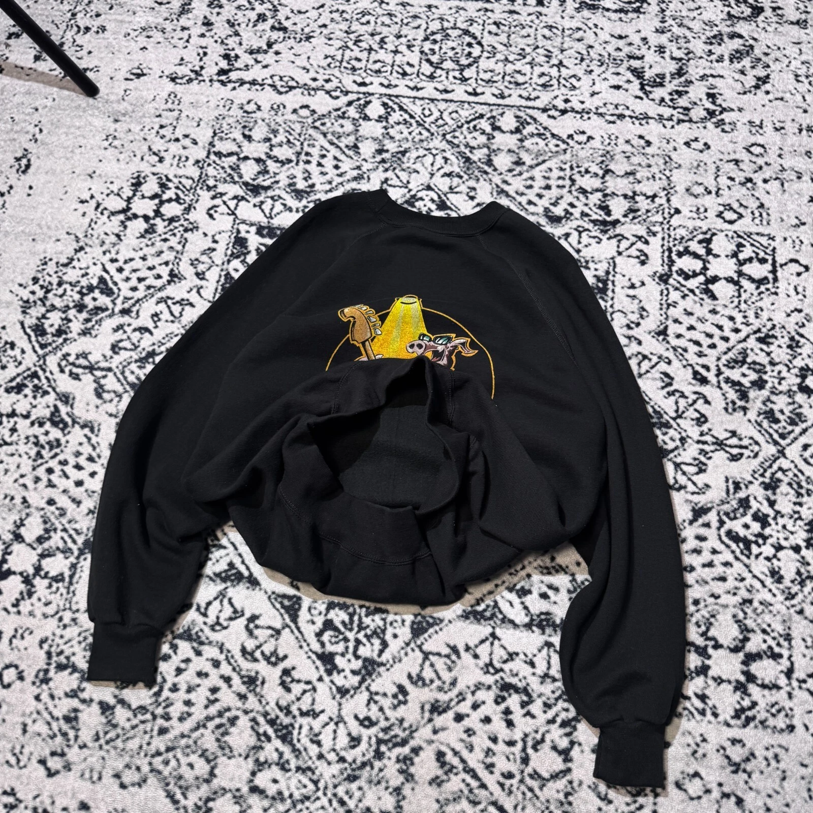 GUCCI Girocollo vintage unisex cotone nero taglia L maiale cieco rock metallo Y2k anni 90 pub fi