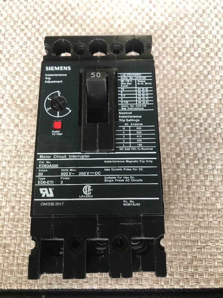 ITE Siemens ED ED63A050L 50 amp 3 pole Circuit Breaker Black LABEL New No Box