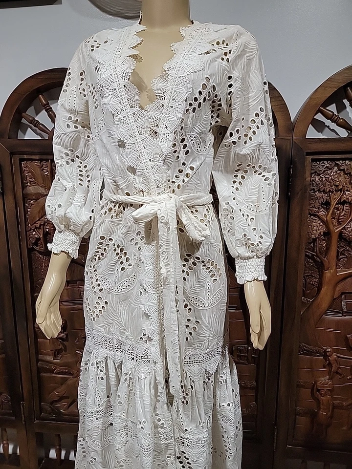 Vestido Kimono Waimari Vistamar Ojales SIN FORRO Talla M Blanco Algodón #F Foto 4 de 4