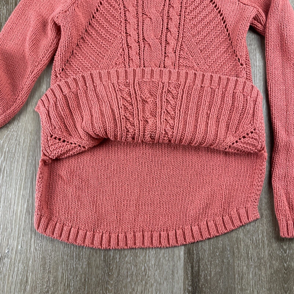 Abercrombie & Fitch Cable Knit Sweater Women’s XS Pink Cotton Crewneck Fisherman - Image 4 of 4