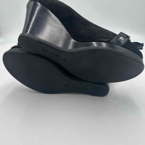 SPERRY Top-Siders "Silverside" Black Suede & Leather Open-Toe Platform Wedges 8M - Picture 8 of 10