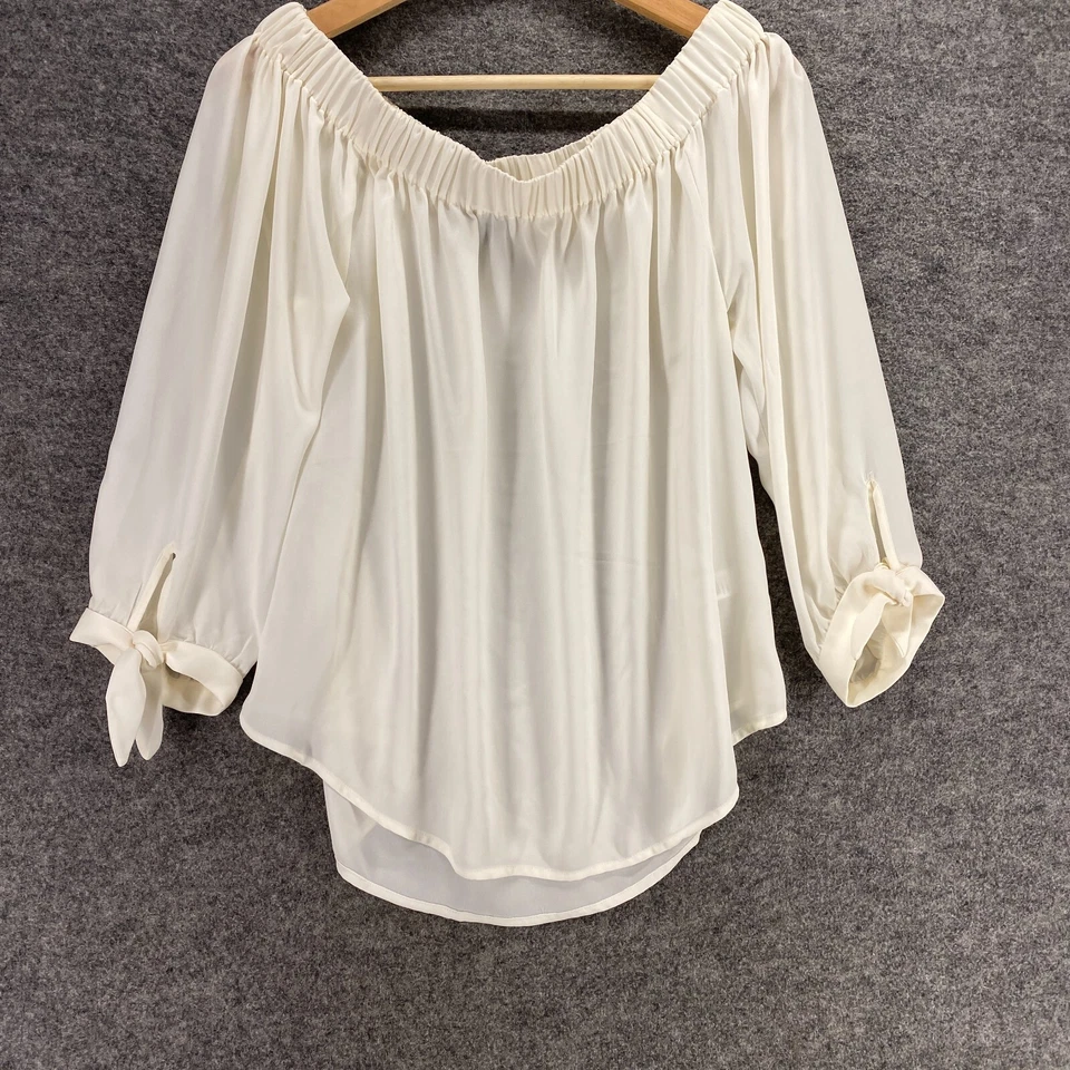 Express Blouse Women S Small White Long Sleeve Round Neck Pullover Casual Solid - Image 4 of 4