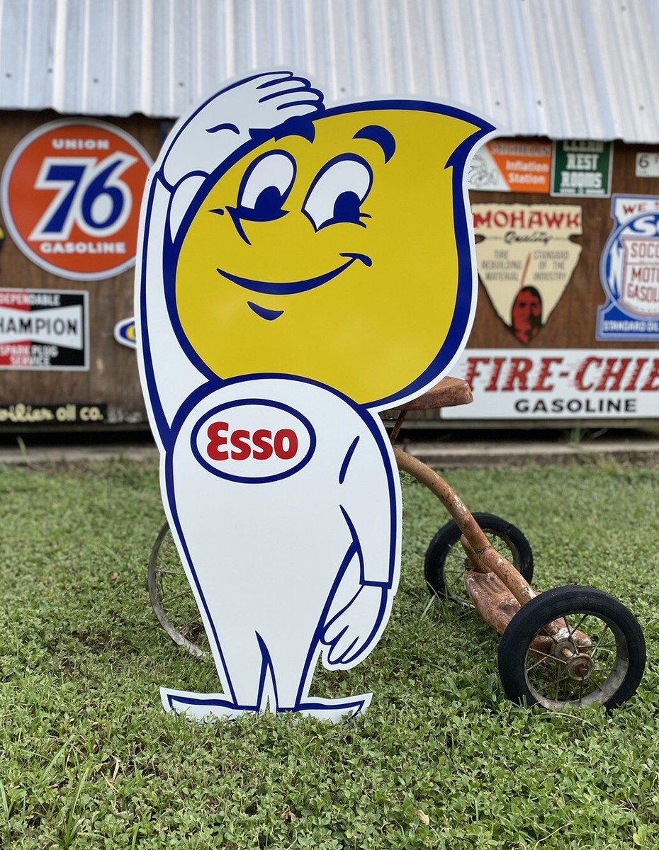 Antique Vintage Old Style Esso Service Station Oil Drop Man Sign