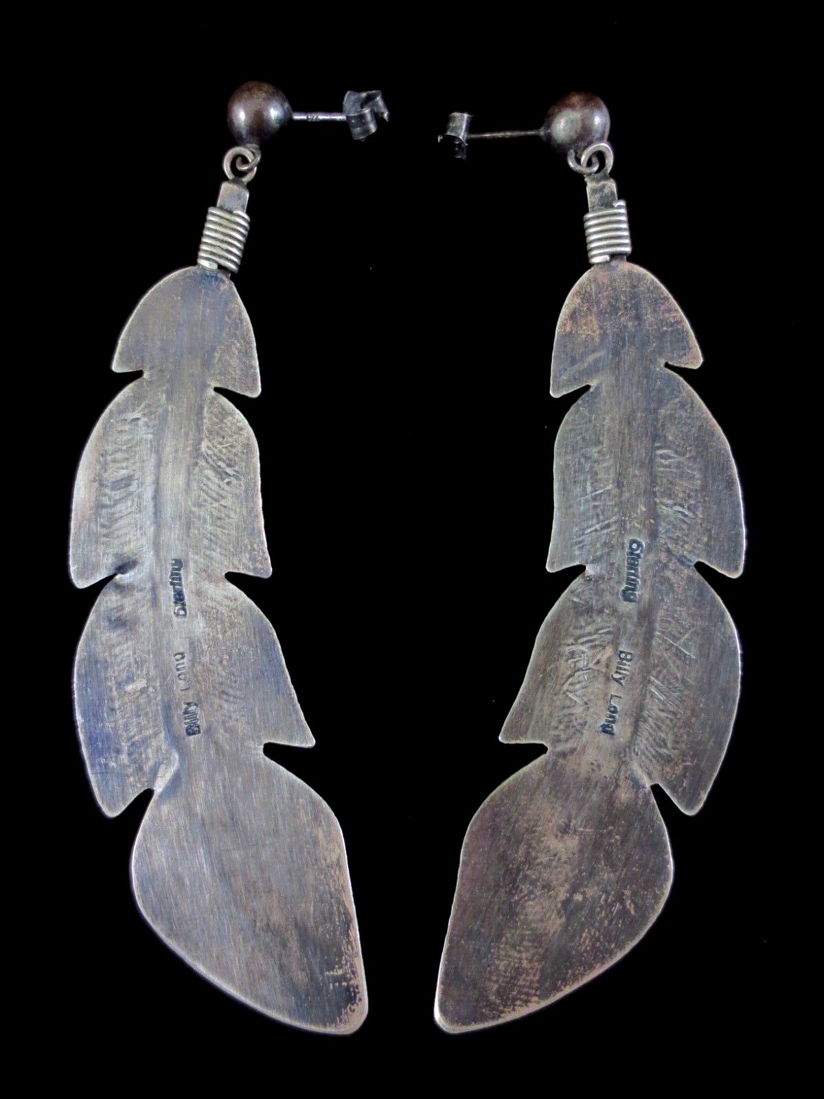 Vintage Navajo Earrings Sterling Silver Large Feathers eBay