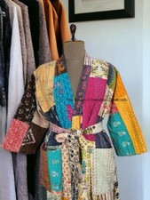 Vintage Cotton Handmade Kantha Jacket japanese Kimono Style Quilted Kantha Robe