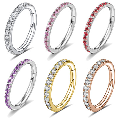 1 Pc Surgical Steel Nose Ring Hoop Septum Piercing CZ Cartilage Earrings Jewelry