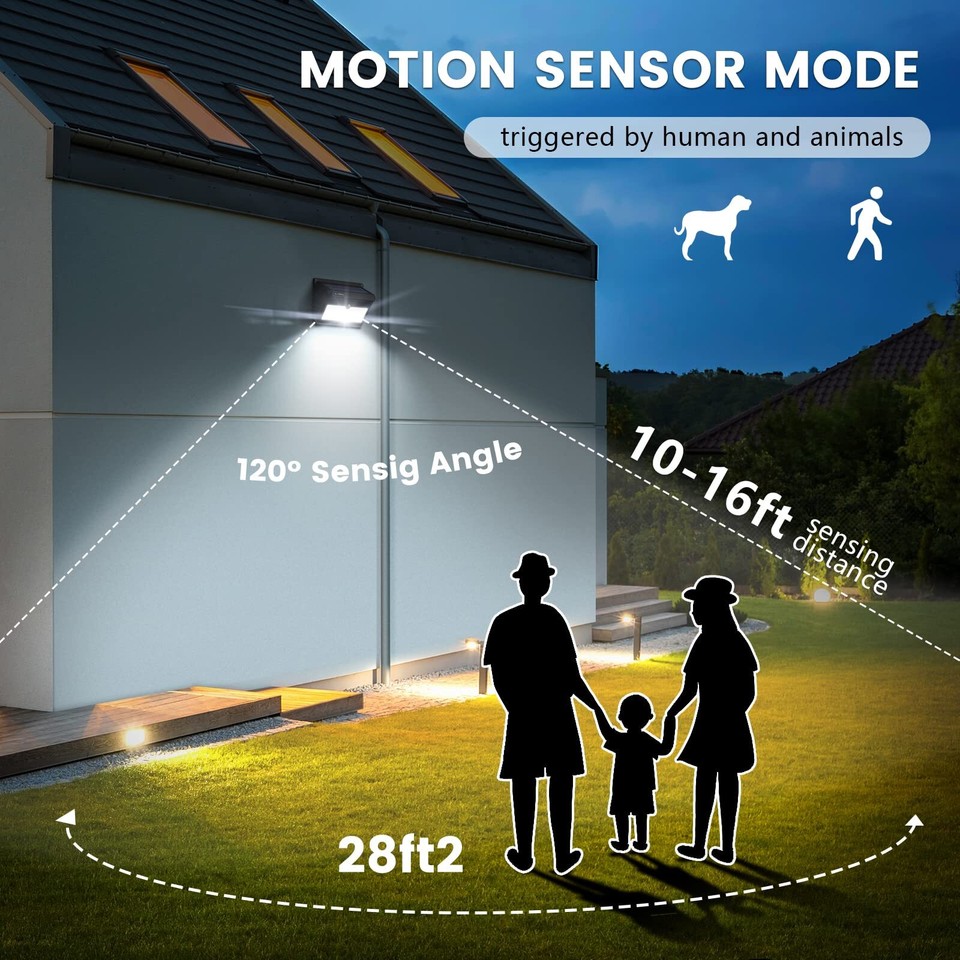 LUSCREAL Solar Outdoor Lights 142 LED 2600 Lumens Motion Sensor Outdoor